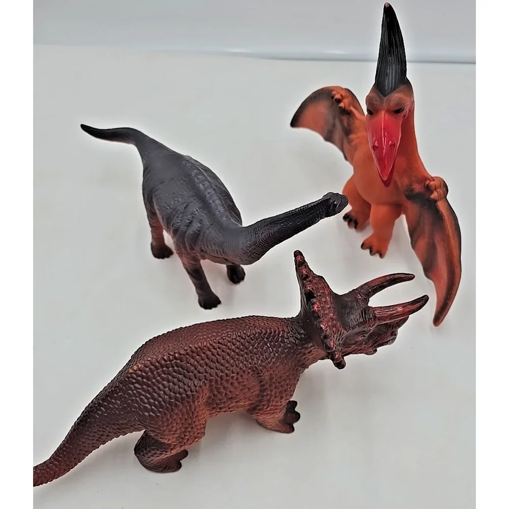 Dinosaur Triceratops Brontosaurus Pterodactyl Soft Rubber Toy Figures Lot‎